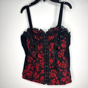 Tripp NYC Red and Black Floral Lace Tank Top